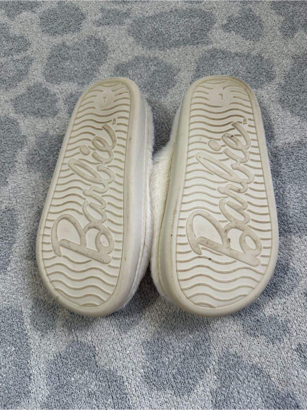 Barbie White Fuzzy Slippers with Rainbow Embroidery - Picture 2 of 3